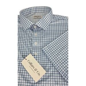 NWT Collars and Co Semi-Spread Collar Polo Blue Tattersall Large